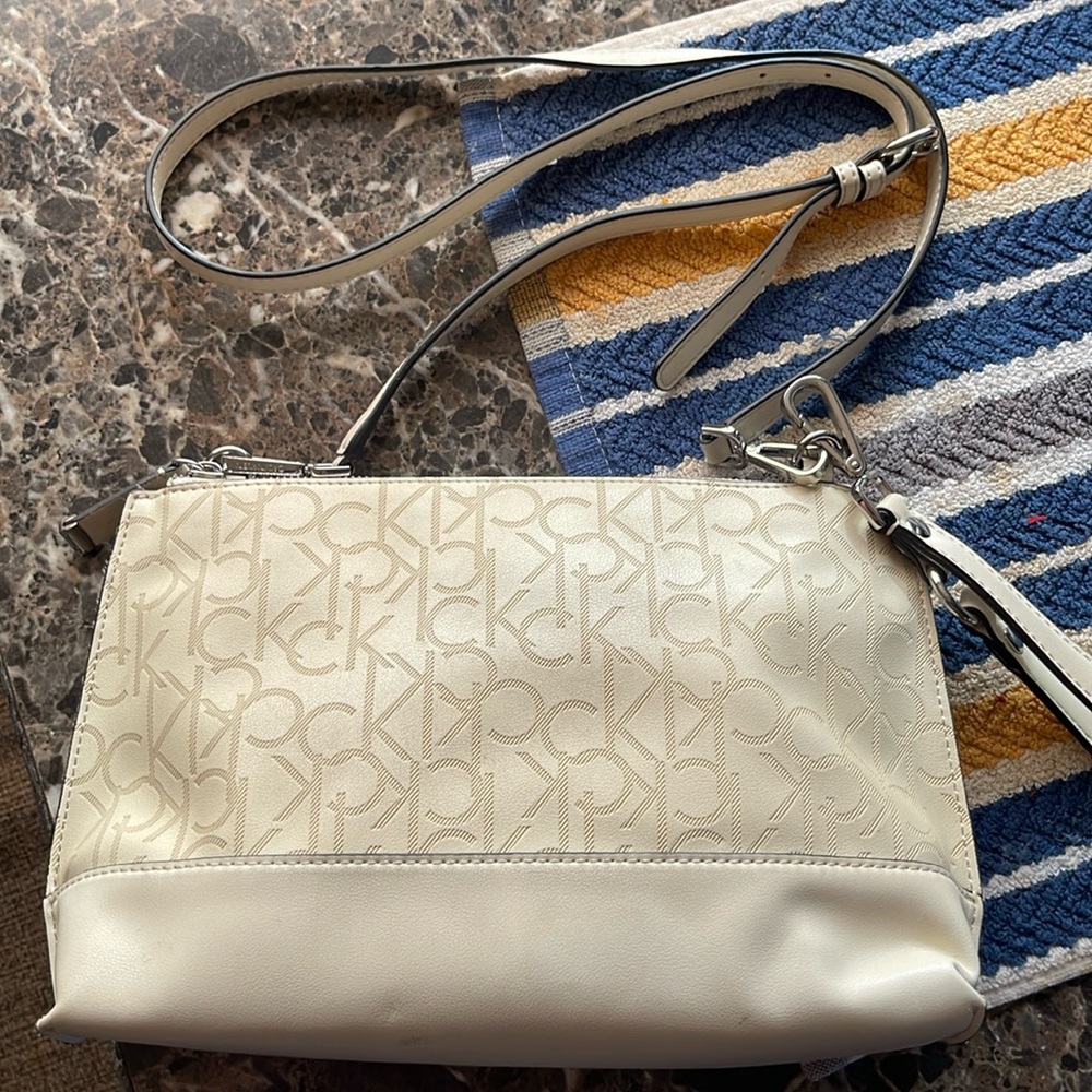 Calvin Klein Ivory Crossbody Bag - Signature Monogram
